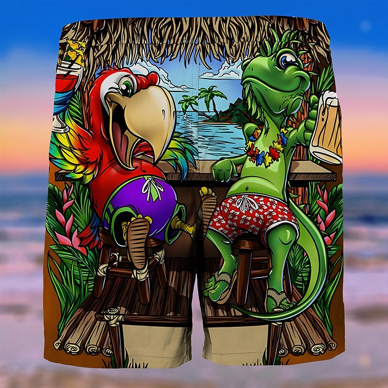 Men's Graphic Tree Parrot Swim Trunks Swim Shorts Board Shorts Mid Waist Fashion Streetwear Designer Casual Daily Holiday Pocket Drawstring Elastic Waist Designer Clothing Apparel2
