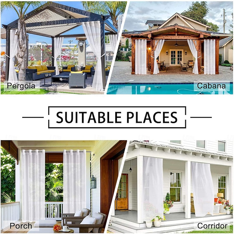 Waterproof Outdoor Curtain Privacy, Outdoor Shades, Sliding Patio Curtain Drapes, Pergola Curtains Grommet Ocean Beach For Gazebo, Balcony, Porch, Party3