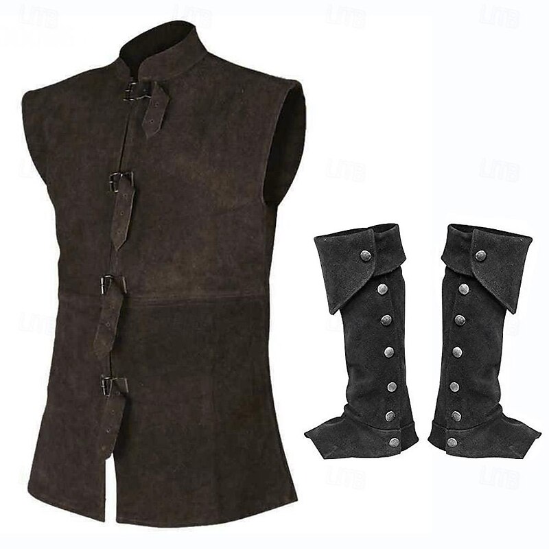 Retro Vintage Medieval Renaissance Outfits Vest Garters Knight Ritter Viking Gentleman Solid Colored Fancy Dress Men's Pirate Fantasy Carnival Performance Casual Daily Renaissance Fair Adults'2