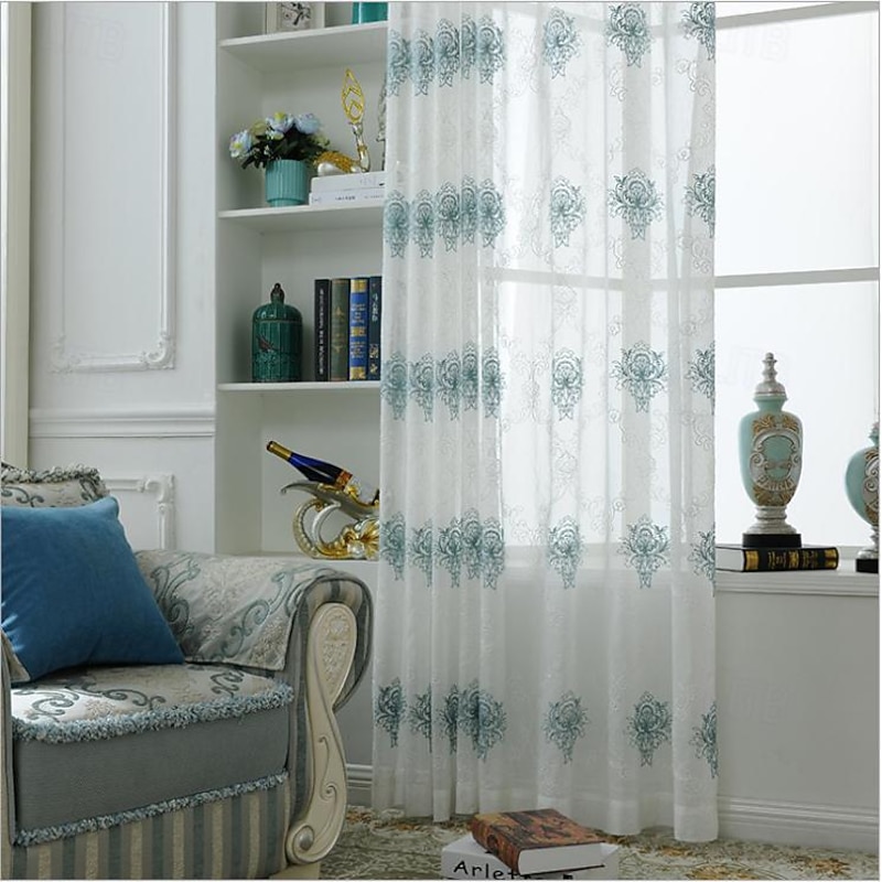 One Panel Mediterranean Style High-End Embroidered Window Screen Living Room Bedroom Dining Room Semi Transparent Screen Curtain2