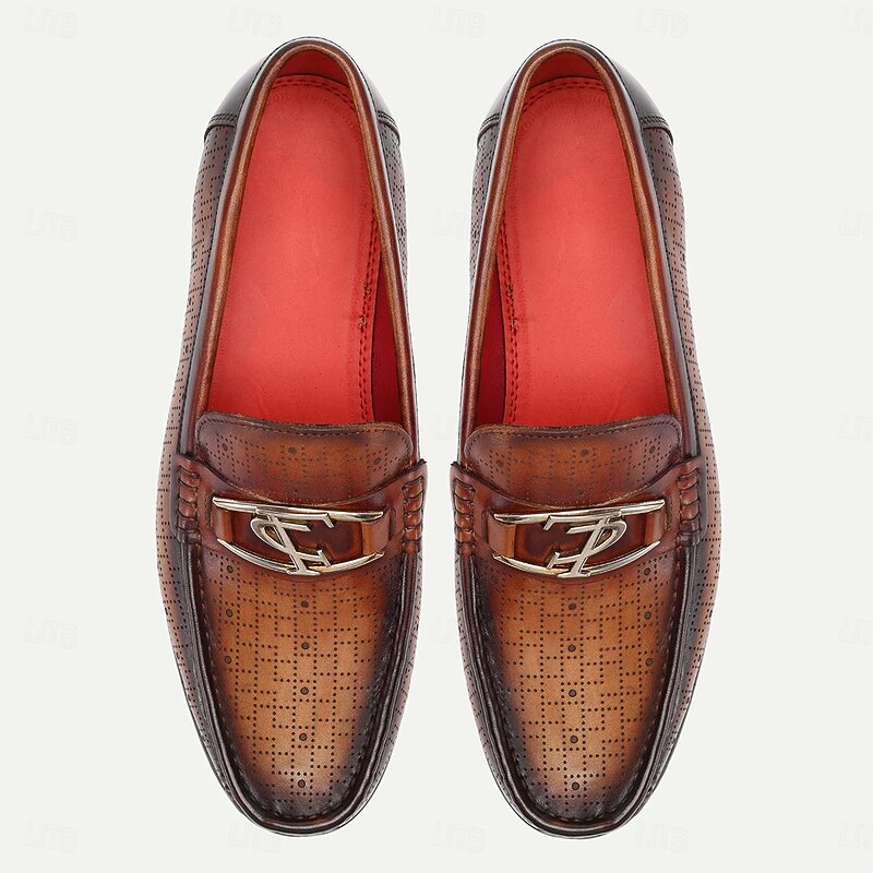 Men's Loafers Black Brown Classic Perforated Leather Horsebit4