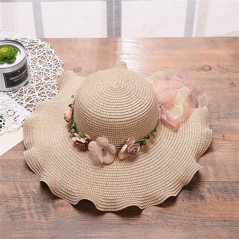 Women's Hat Sun Hat Portable Sun Protection Outdoor Holiday Beach Flower Pure Color3