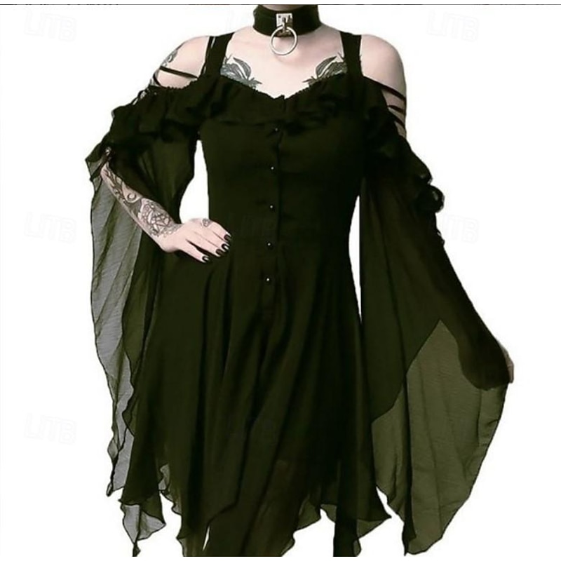 Retro Vintage Punk & Gothic Medieval Dress Masquerade Witch Fancy Dress Women's Walpurgis Night Halloween Carnival Masquerade Halloween Event / Party Adults' Dress4