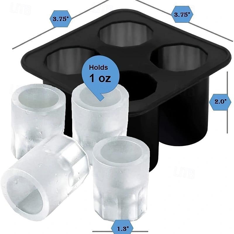 1pc Silicone Shot Glass Ice Molds, Ice Cube Trays For Freezer With 4 Cavities, Ice Shot Glass Mold Reusable Whiskey Glass Ice Cubes, Holds 1oz Each, 1.3 Inch Ice Shot Glass Molds And Trays3