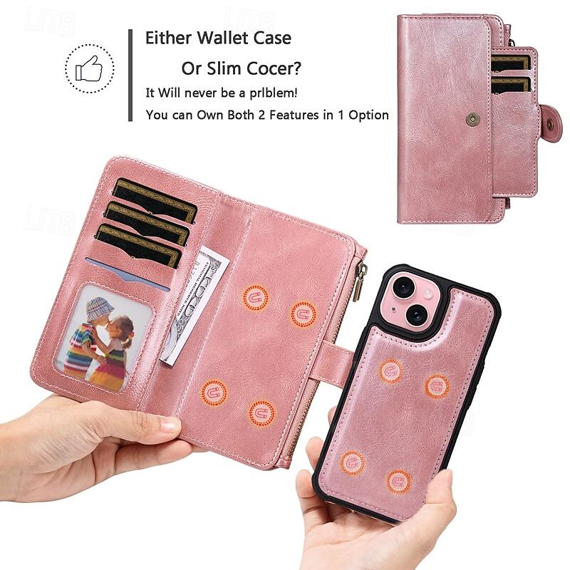 Phone Case For iPhone 17 Pro Max 17 Air 16 15 14 Pro Max Plus 13 12 11 Pro Max Mini Wallet Case Detachable Magnetic Zipper Retro TPU PU Leather3