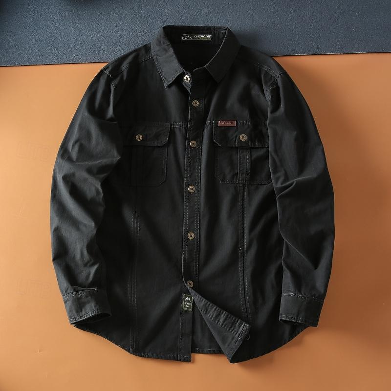 Men's Shirt Button Up Shirt Work Shirt Cargo Shirt Black White khaki Army Green Long Sleeve Plain Lapel Hawaiian Vacation Pocket Clothing Apparel Fashion Casual Comfortable2