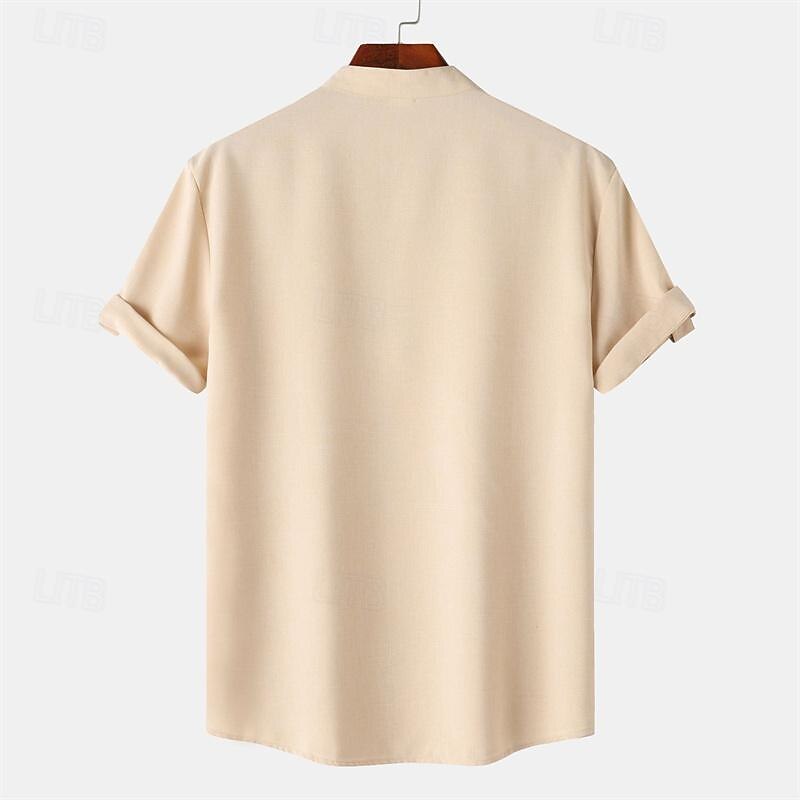 Men's Shirt Linen Shirt Chinese Collar Shirt Mandarin Collar Shirt Casual Shirt Cotton Shirt Plain Vacation Street Black Yellow Light Green Pink Short Sleeve Band Collar Summer Clothing Apparel 10