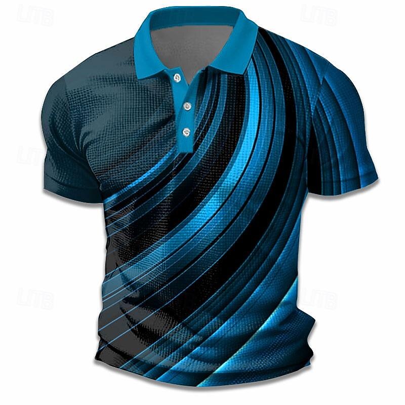 Men's Geometric Golf Shirt Short Sleeve Polo Shirts Collared Shirts Business Casual Vacation Wear Formal Wear Festival Wear Buttons 3D Print Summer Spring Yellow Blue Green