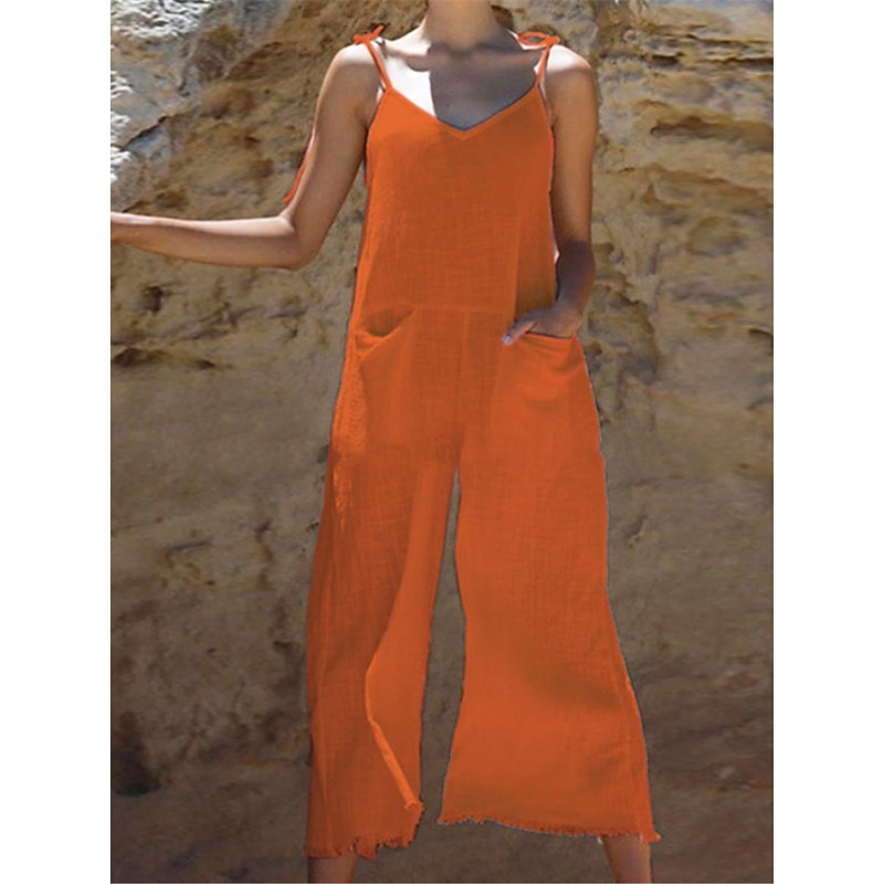 Women's Normal Overall Streetwear Solid Color Sleeveless V Neck Pocket Street Daily Regular Fit White Pink Orange Summer2