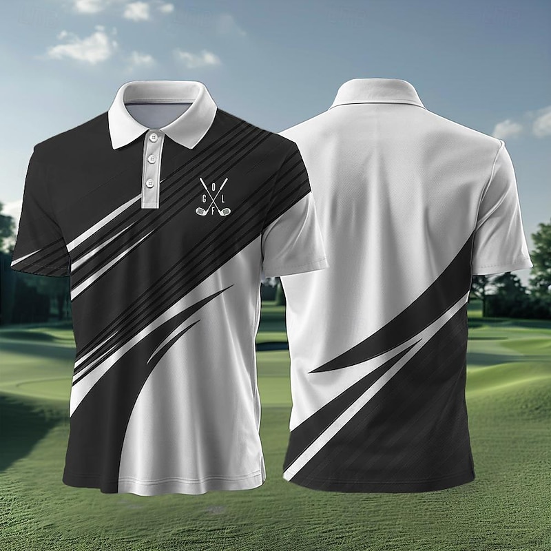 Men's Striped Sports Polo Shirts Golf Shirt Short Sleeve Polo Shirts Collared Shirts Casual Sportswear Vacation Wear Buttons 3D Print Summer Spring Black Yellow Blue 5