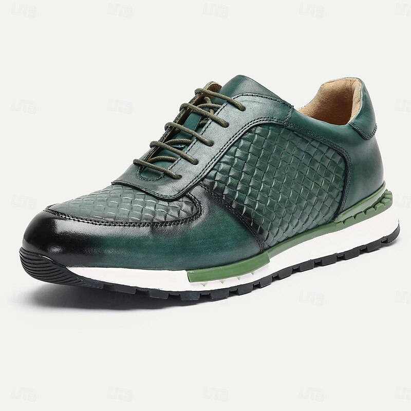Men's Sneakers Dress Sneakers Leather Italian Full-Grain Cowhide Slip Resistant Lace-up Green2