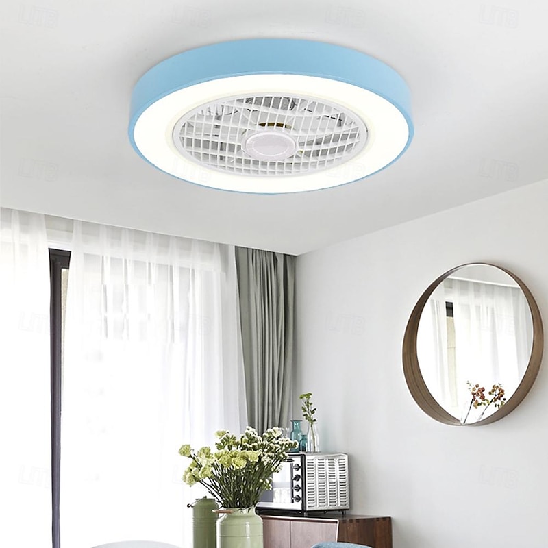 Ceiling Fan with Light 50cm 19.66in 30W*2 Macarone Safe Stepless Dimming Ceiling Fan Light Including Remote Control APP Control for Timed Six Speed Embedded Ceiling Fan with Light AC110V AC220V4