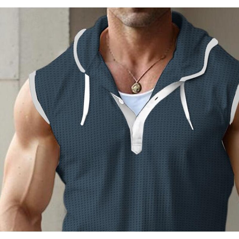 Men's Waffle Shirt Tank Top Undershirt Sleeveless Shirt Sleeveless Hooded Summer Plain Fashion Designer Muscle Outdoor Going out Gym White Red Blue Top Tee for Men2