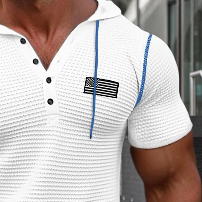 Men's Waffle Henley Shirt Henley Shirt Short Sleeve Shirt Tee Top Solid Color Hooded Outdoor Street Short Sleeve Button American flag Clothing Apparel Daily Hawaiian2