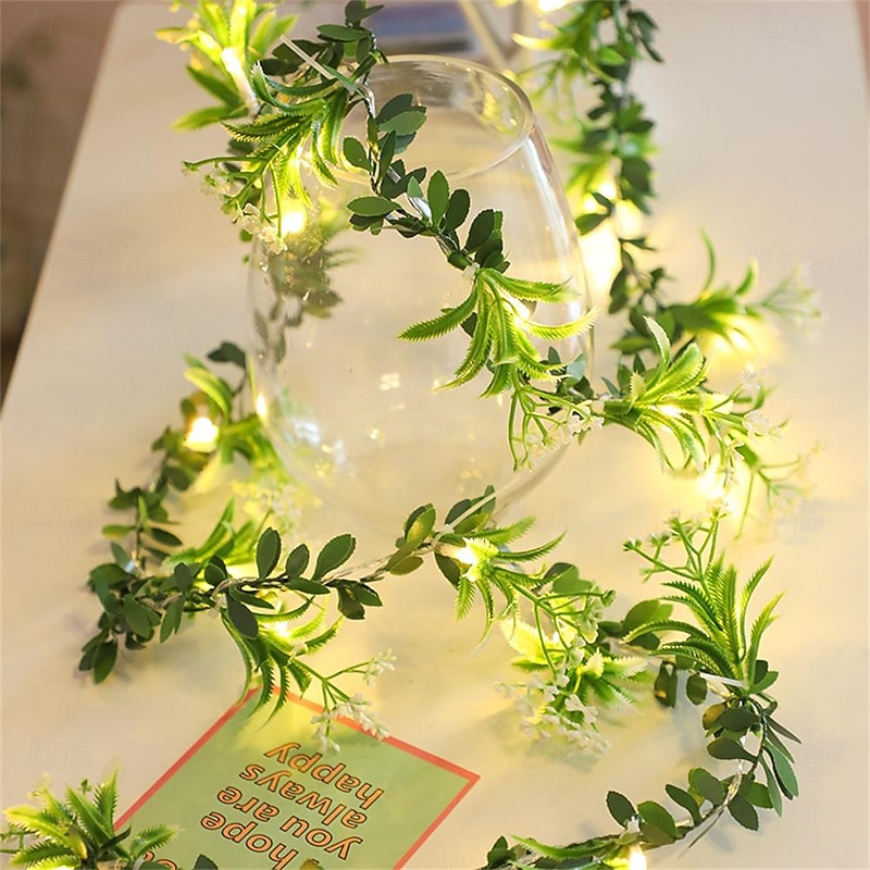 LED Flower Lights Green Ivy Leaves Fairy String Lights 2M 20LEDs Battery Operated Artificial Garland Plant Vine Fairy Light For Bedroom Wedding Party Holiday Patio2
