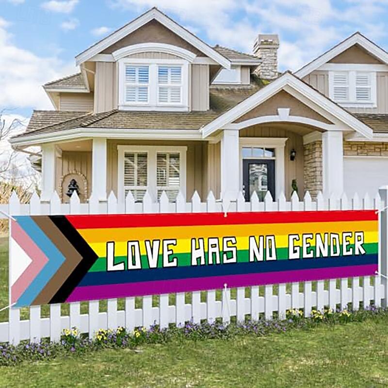 June Pride Month Happy Pride LGBTQ LGBT Outdoor Yard Sign Party Rainbow Home Decor for Garden Fence Garage Balcony Porch House Front Door Greeting Lawn - Main Image