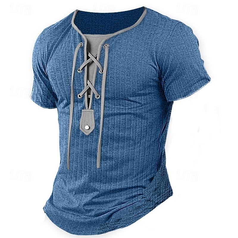 Men's Henley Shirt Short Sleeve Shirt Muscle Shirt Tee Top Short Sleeve Henley Summer Solid Color Daily Hawaiian Lace up Outdoor Street Causal Dark Gray Black White Top Tee for Men