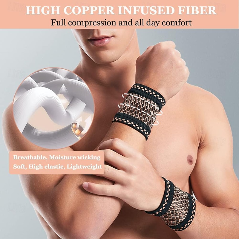 Copper Wrist Compression Brace (2Pcs), Elastic Wrist Support Sleeve Wrist Braces for Tendonitis, Arthritis, Carpal Tunnel Pain Relief, Soft Wrist Wrap Wristbands for Sport, Fitness, Workout, Typing(S)4