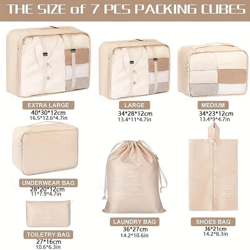 7pcs Set Travel Packing Cubes, Portable Mesh Luggage Storage Bag, Underwear Clothes Organizer Bag With Shoes Bag4
