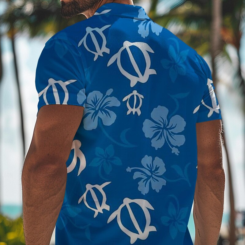 Kentucky Derby Men's Resort Hawaiian Polo Shirts Golf Shirt Short Sleeve Polo Shirts Collared Shirts Beach Wear Vacation Wear Tropical Wear Party Outfits 3D Print Buttons Spring & Summer Blue Light3