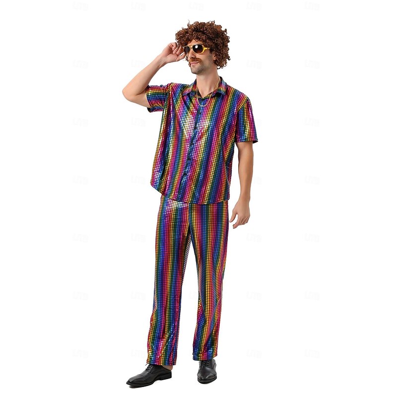 Disco 1980s Pants Outfits Shirt Disco Fancy Dress Men's Carnival Costume Halloween Carnival Masquerade Performance Party Club Adults' Top Pants3