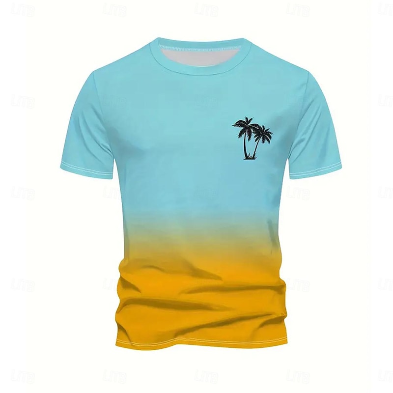Men's Gradient Coconut Tree T Shirt Short Sleeve T shirt 3D Print Crew Neck Shirt Fashion Street Style Outdoor Street Pink Blue Green Summer Spring Clothing Apparel S M L XL XXL 3XL