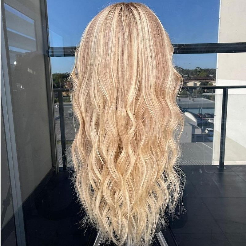 Unprocessed Virgin Hair 13x4 Lace Front Wig 26inch Middle Part Brazilian Hair Natural Wave Blonde Wig 130% 150% 180% Density Balayage Hair For wigs for black women Long Human Hair Lace Wig4