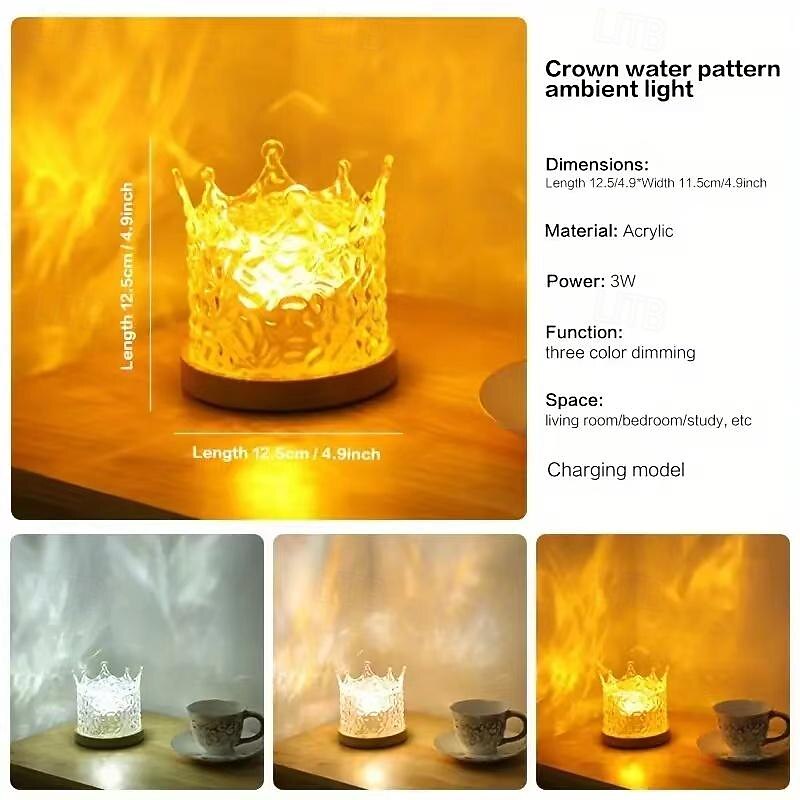 Crown Rotating Water Ripple Nightlight Ocean Wave Projector Lamp Creative Bedside Flame Ambiance Light Romantic Gift Starry Projection Light for Bedrooms, Meditation and Stress Relief4