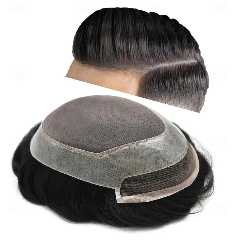 Toupee For Men Human Hair Replacement System Mono Thin Skin Pu And French Firm Lace Front Prosthesis Hair Pieces For Mens Wig 6X8 6X9 7X9 8X10