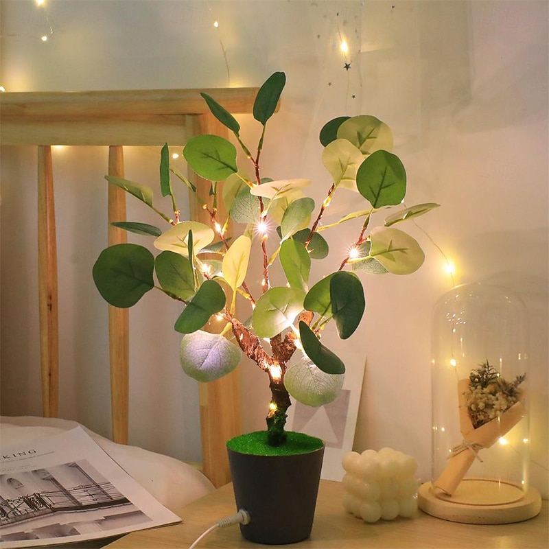 Iree Potted Night Light simulated Rechargeable Green Plants Light USB Plug LED Simulation Plant Night Light Warm Light Bedroom Decoration3