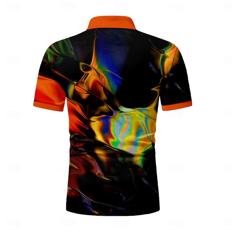 Men's Graphic Zip Polo Shirts Golf Shirt Short Sleeve Polo Shirts Collared Shirts Vacation Wear Rave Wear Party Outfits 3D Print Quarter Zip Polo Summer Spring Blue Orange2