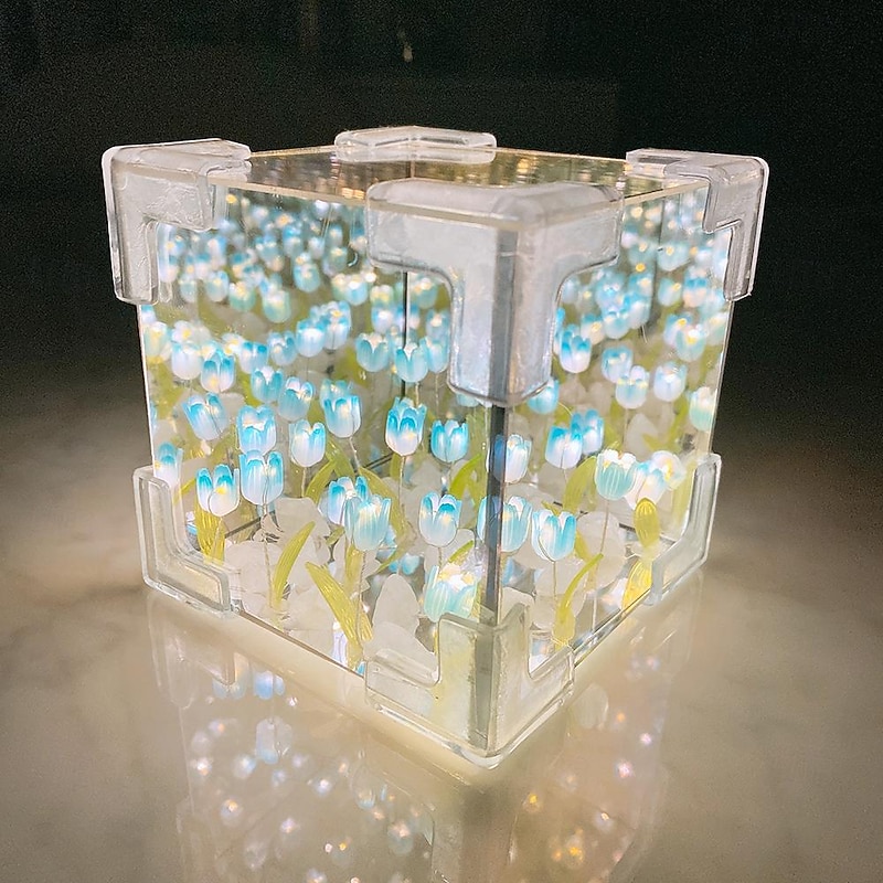 Magic Cube Tulip Mirror Night Light: Creative Room Decoration Mirror Perfect for Mother's Day, Valentine's Day, Birthdays, or Any Special Occasion for Gifting to Moms, Girlfriends, Daughters2
