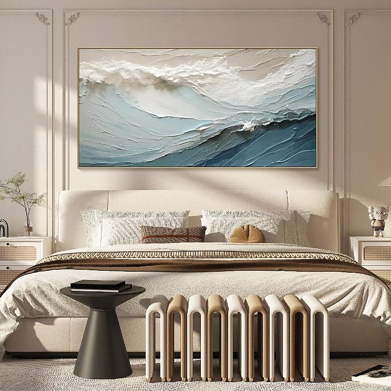 Hand painted 3D Textured Painting on Canvas handmade Blue ocean oil painting Minimalist Painting Sea Wave Painting Wabi-Sabi artwork Wall Art painting Morden Art Bedroom Wall Decor Fashion Art