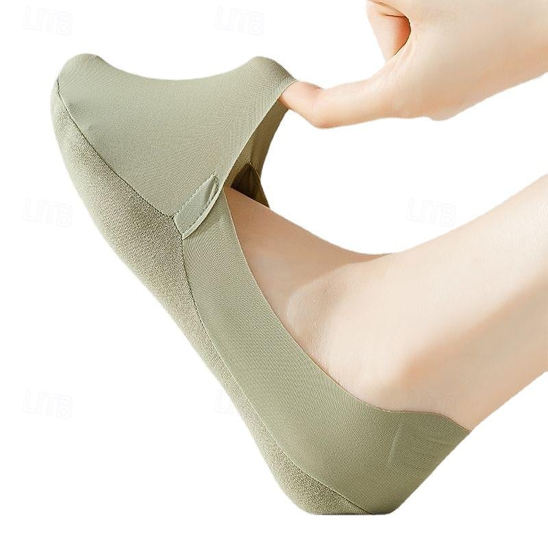 5pcs/set Ice Silk Boat Socks Women's Spring Summer Thin Non-slip Socks Cotton Bottom Socks High Heels Shallow Mouth Invisible Socks3
