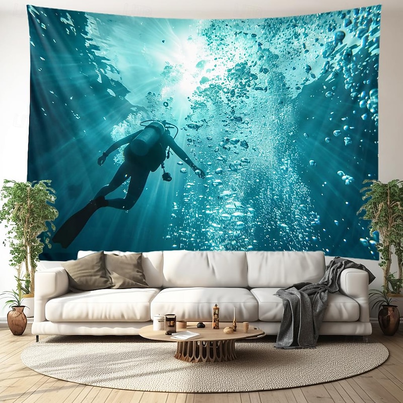 Diving Ocean Hanging Tapestry Wall Art Large Tapestry Mural Decor Photograph Backdrop Blanket Curtain Home Bedroom Living Room Decoration