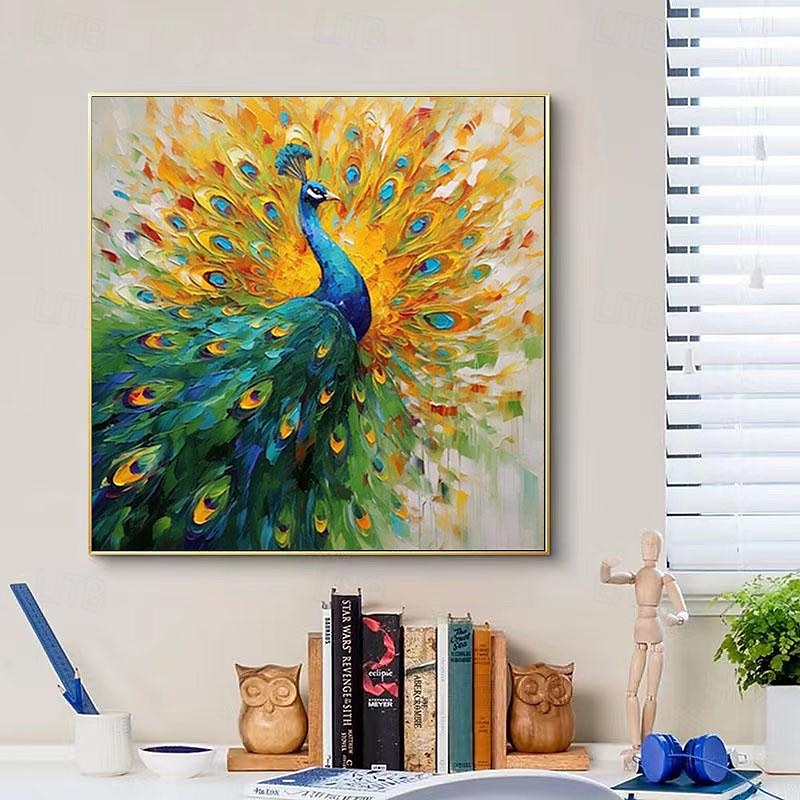 Peacock Canvas Hand painted Elegant Peacock Wall Art Vibrant Bird Handmade Animals Wall Decor Painting On Canvas Peacock Home Decor4