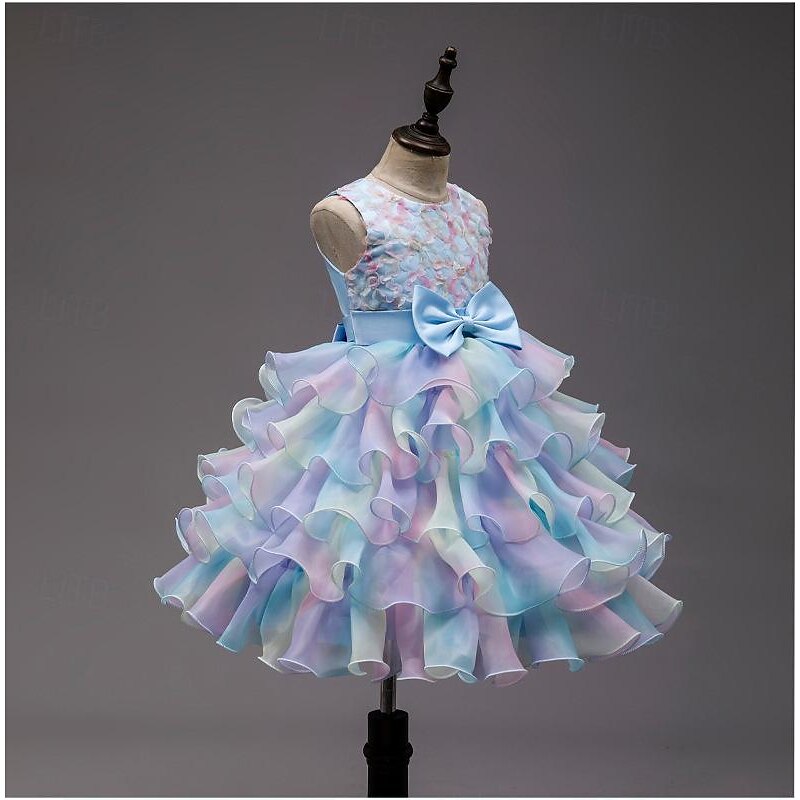 Kids Girls' Party Dress Rainbow Flower Sleeveless Special Occasion Princess Polyester Party Dress Summer Spring 3-12 Years Multicolor Pink Light Blue3