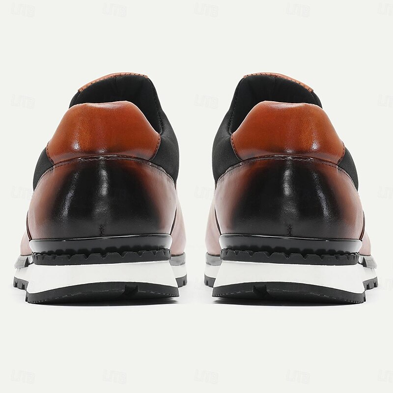 Men's Dress Sneakers Leather Italian Full-Grain Cowhide Slip Resistant Lace-up Brown4