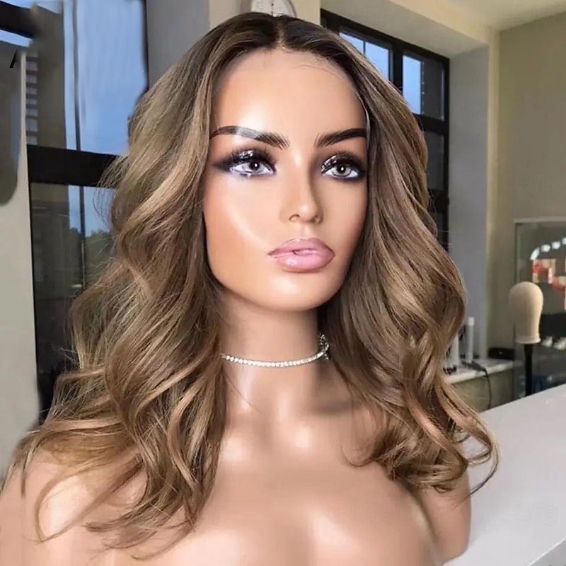 Remy Human Hair 13x4 Lace Front Wig Short Bob Brazilian Hair Wavy Loose Wave Light Brown Wig 130% 150% Density with Baby Hair Pre-Plucked For Women Long Human Hair Lace Wig4