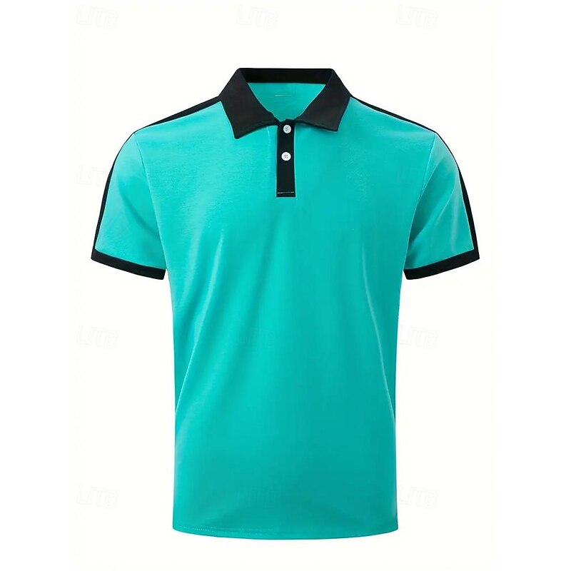Men's Golf Shirt Golf Polo Work Casual Lapel Short Sleeve Basic Modern Color Block Patchwork Button Spring & Summer Regular Fit Wine Navy Blue sky blue Gold Beige Coffee Golf Shirt2