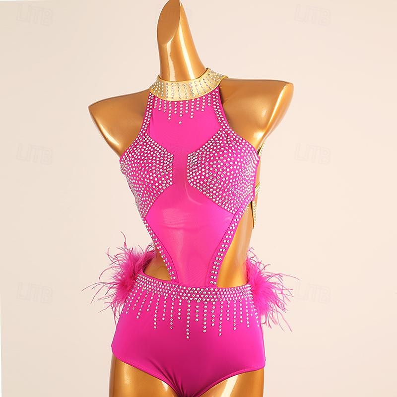 Figure Skating Dress Women's Girls' Ice Skating Dress Rose Red Patchwork Open Back Mesh Spandex High Elasticity Training Competition Skating Wear Classic Sleeveless Ice Skating Figure Skating3