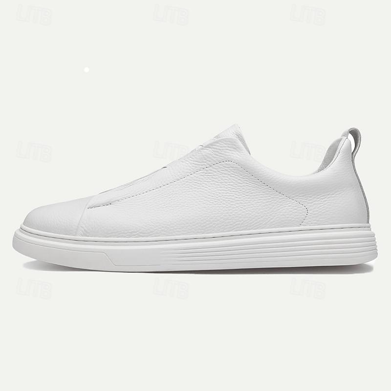 Men's White Leather Slip-On Sneakers – Minimalist Design with Comfortable Sole for Casual Wear4