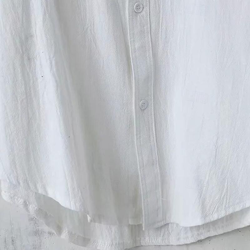 Men's Shirt Linen Shirt Chinese Collar Shirt Mandarin Collar Shirt Casual Shirt Cotton Shirt Plain Vacation Hawaiian Black White Army Green 3/4 Length Sleeve Band Collar Spring &  Fall Clothing4