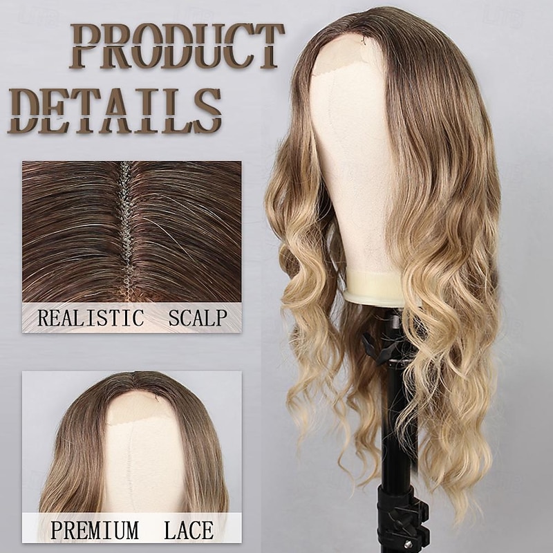Synthetic Lace Wig Natural Wave Style 26 inch Multi-color Middle Part U Part Wig Women's Wig Black / Gold Light golden Dark Brown2