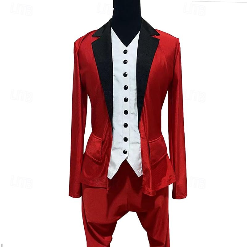 Figure Skating Jacket with Pants Men's Boys Ice Skating Jacket Outfits Bottoms Red Spandex Micro-elastic Training Skating Wear Classic Long Sleeve Ice Skating Figure Skating