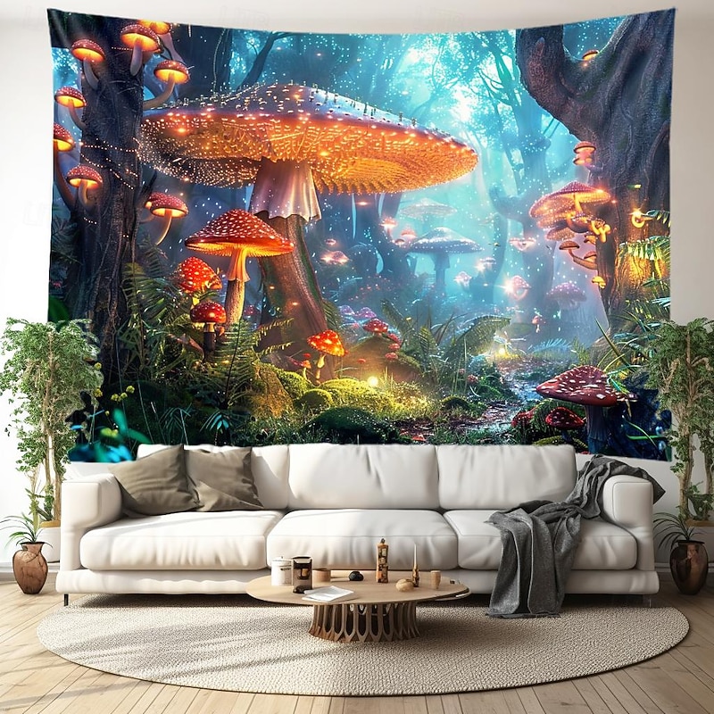 Trippy Forest Mushrooms Hanging Tapestry Wall Art Large Tapestry Mural Decor Photograph Backdrop Blanket Curtain Home Bedroom Living Room Decoration4