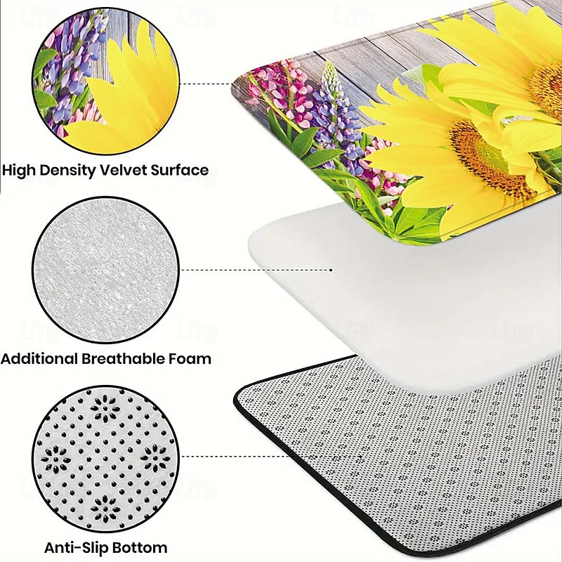 Sunflowers Farmhouse Area Rug Kitchen Mat Non-Slip Oil Proof Floor Mat Livingroom Rug Indoor Outdoor Mat Bedroom Decor Bathroom Mat Entrance Rug Door Mat3