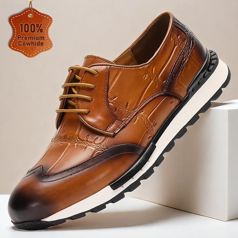 Men's Sneakers Dress Sneakers Leather Italian Full-Grain Cowhide Slip Resistant Lace-up Brown