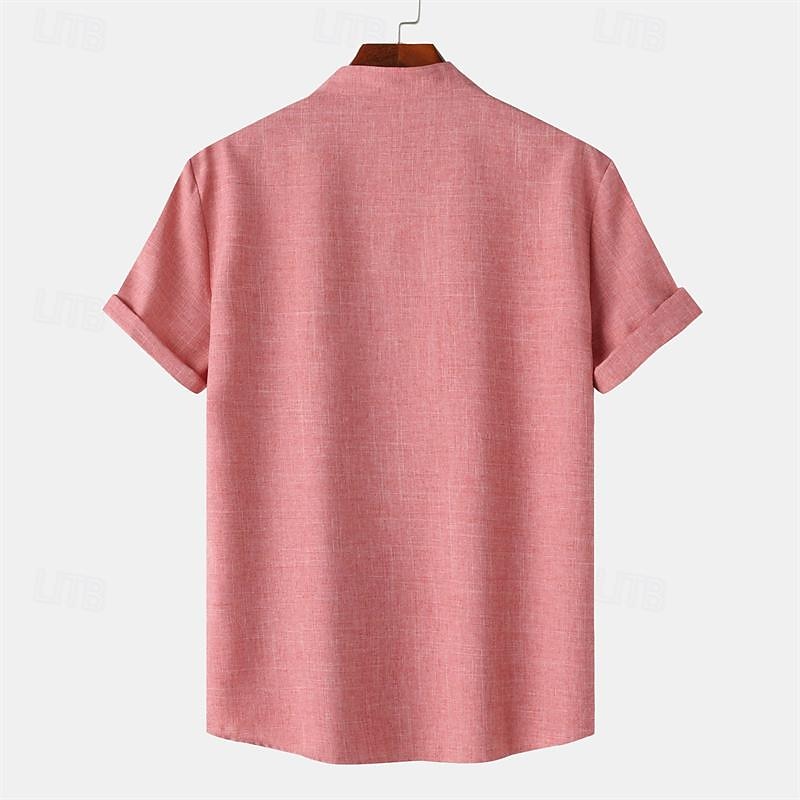 Men's Shirt Linen Shirt Chinese Collar Shirt Mandarin Collar Shirt Casual Shirt Cotton Shirt Plain Vacation Street Black Yellow Light Green Pink Short Sleeve Band Collar Summer Clothing Apparel 12