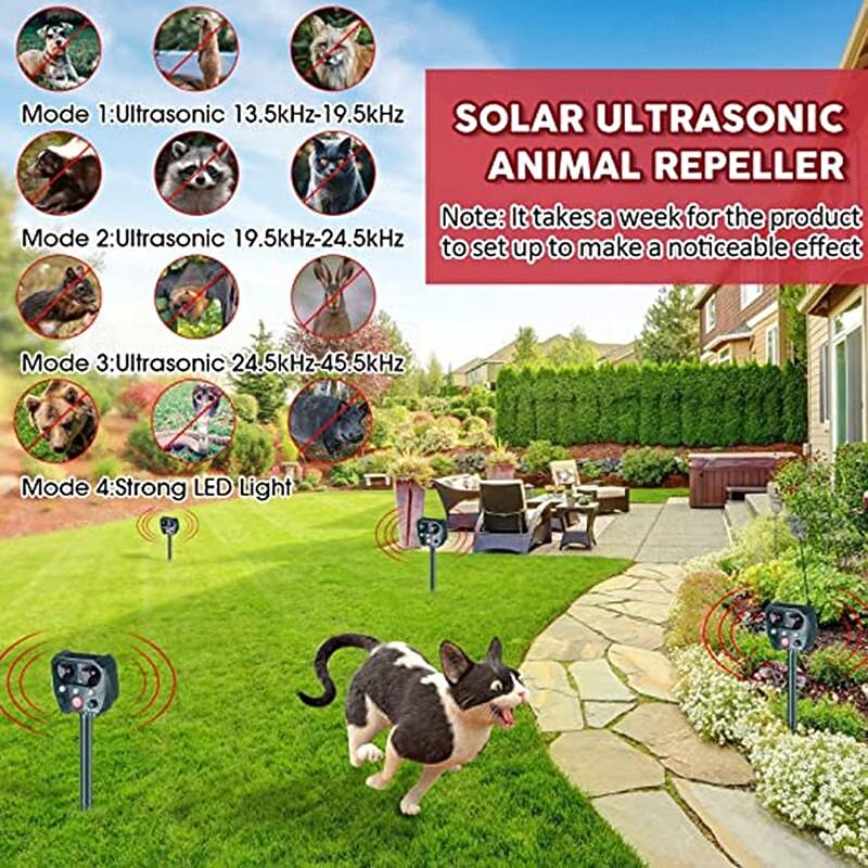 Solar Powered Animal Repeller – Ultrasonic Bird, Dog, Snake Deterrent with Sound, Flash Light for Outdoor Garden and Farm Use3